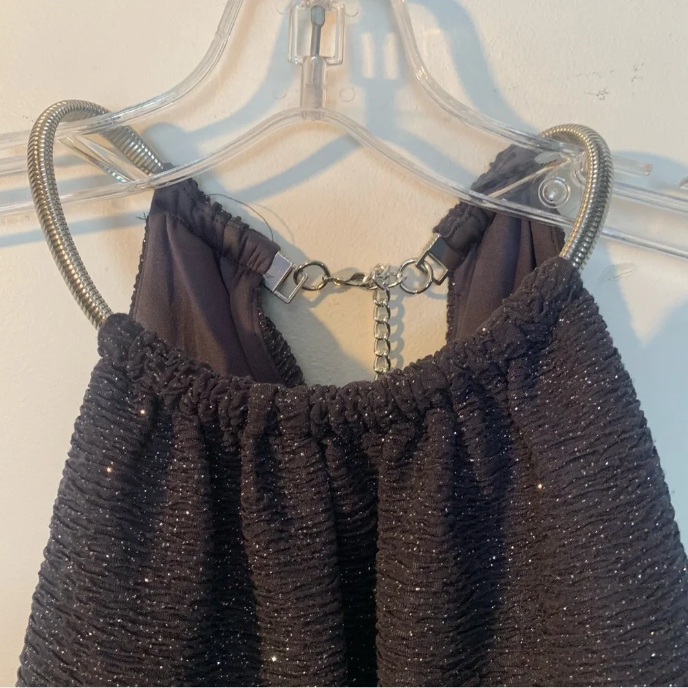 Eliza J Halter Dress Size 6 Color Metallic Gray with Shimmer and Silver Hardware